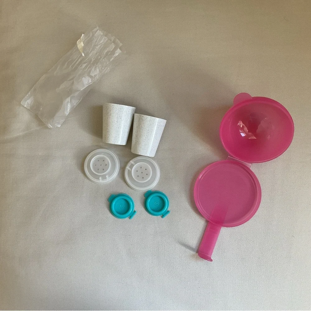 Tupperware Mini Salt & Pepper Set + Hanging Forget Me Not Onion/Tomato Keeper